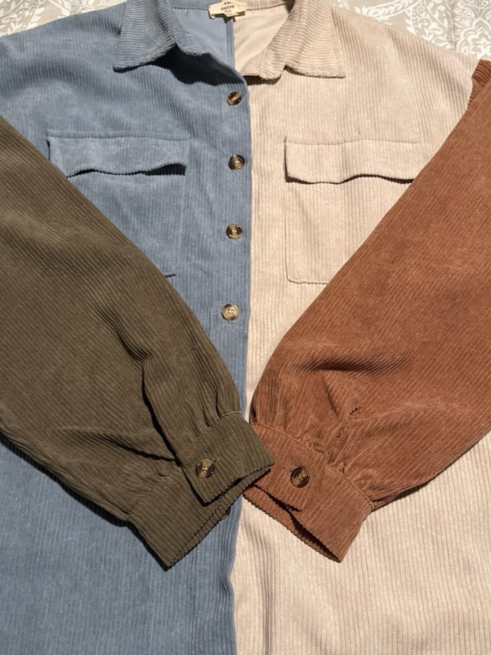 Colorblock Corduroy Button-Front Jacket - Multi - Picture 6 of 6